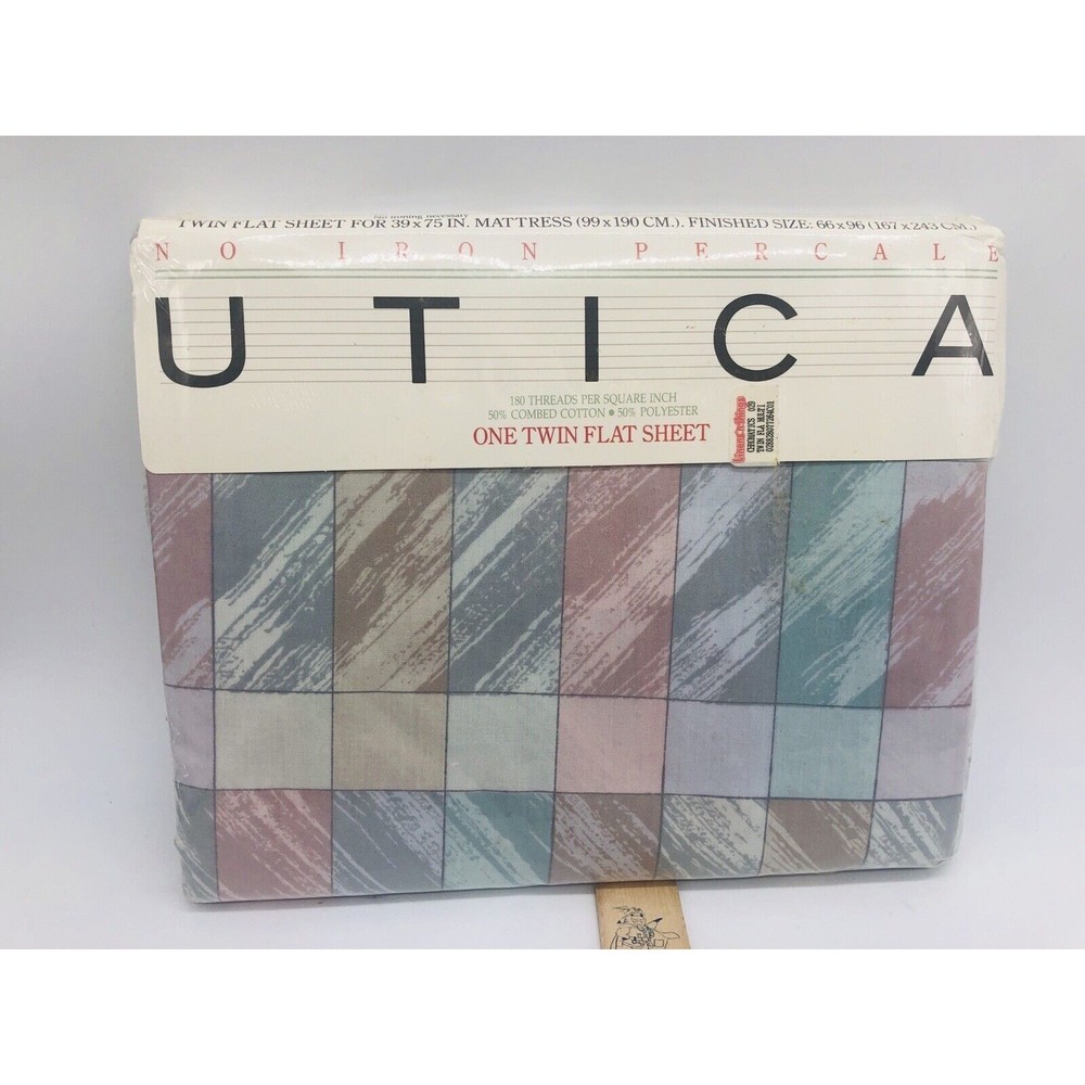Vintage 1986 Utica CHROMATICS TWIN FLAT SHEET No Iron Percale Bedding Pastel